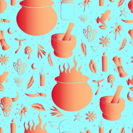 halloween vector seamless pattern witchcraft drawingの写真素材
