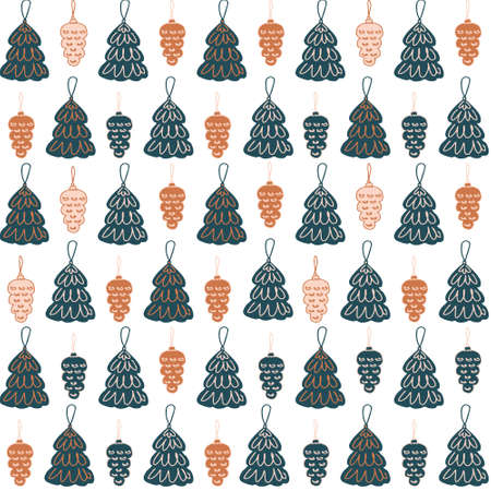 christmas background christmas tree decorations and cones vector seamless patternのイラスト素材