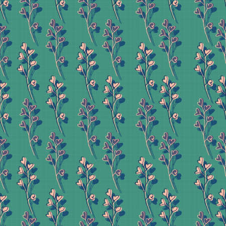 leaves thin hearts twigs with foliage botanical vector seamless patternのイラスト素材