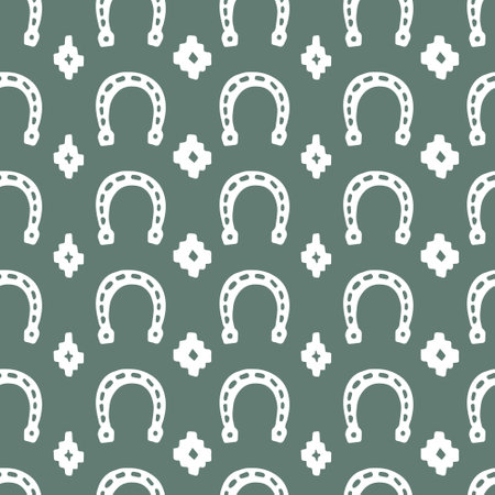 horseshoes and ethnic ornaments vector seamless pattern Wild west cartoonのイラスト素材