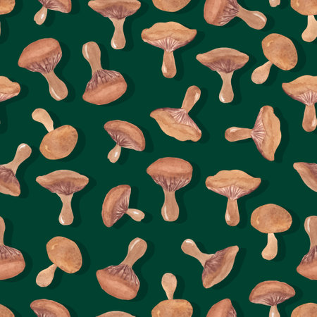 autumn watercolor mushrooms with wavy cap vector seamless pattern isolated hand drawnの写真素材