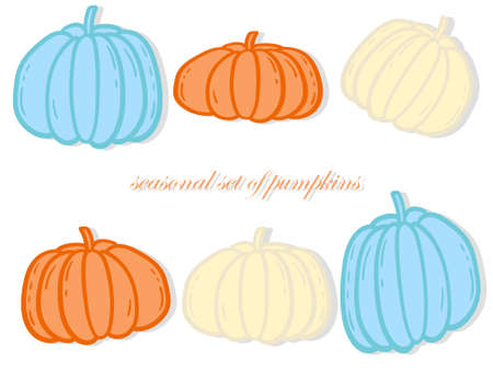 set of pumpkins seasonal autumn vegetables vector illustrationのイラスト素材