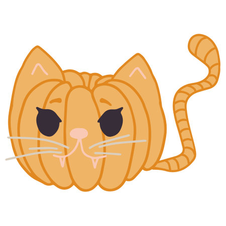 pumpkin cat cute seasonal vector hand drawn illustration. halloween jack o lantern holiday decorationのイラスト素材