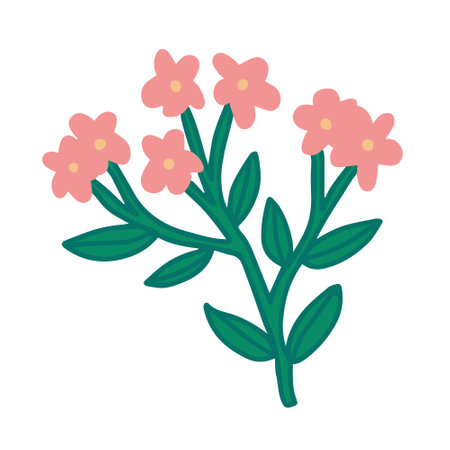 twig with flowers and leaves cute hand drawn vector illustrationのイラスト素材