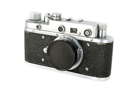 Retro rangefinder camera isolated on whiteの写真素材