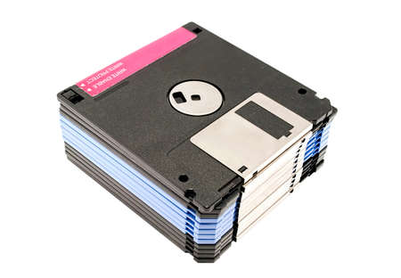 Floppy Disk magnetic computer data storage support isolated over white 