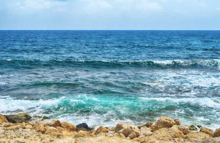 Beach and the blue sea. Paphos Cyprus.の写真素材
