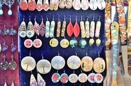 Beautiful picture windows with a variety of vintage earringsの写真素材