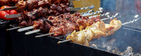 Assorted pork meat on the barbecue