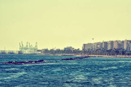 The coast line of Limassol, Cyprus on a sunny day. Vintage conceptの写真素材
