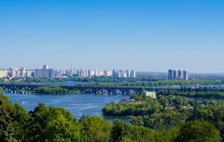 View of Kiev, Ukraine.Banks of the Dnieper river and townの写真素材