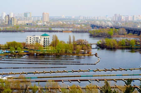 Railway bridge across Dnepr river. Kiev,Ukraineの写真素材