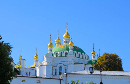 Orthodox Christian monastery, Pechersk Lavra in Kiev on green hills of Pechersk. Ukraine