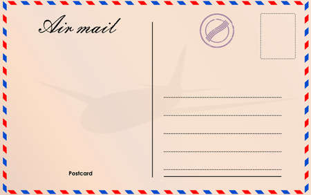 Travel postcard in air mail style with paper texture and rubber stampsのイラスト素材