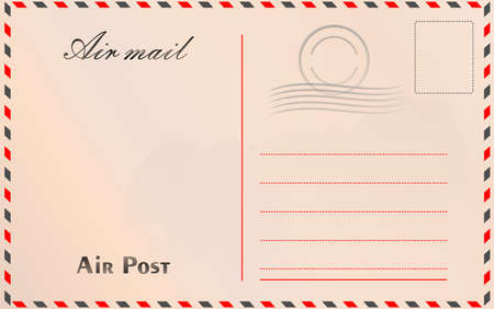 Travel postcard in air mail style with paper texture and rubber stampsのイラスト素材
