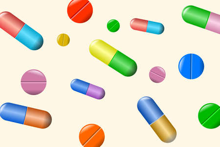 Tablets and pills vector set isolated on beige backgroundのイラスト素材
