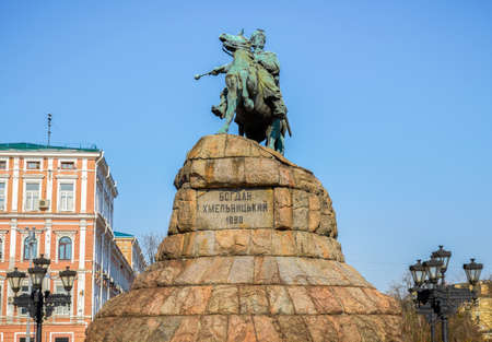 Monument to famous Ukrainian Hetman Bogdan Khmelnitsky on Sofia square in Kiev, Ukraineの写真素材