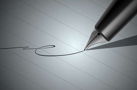 Vector Close up of a pen and signatureのイラスト素材