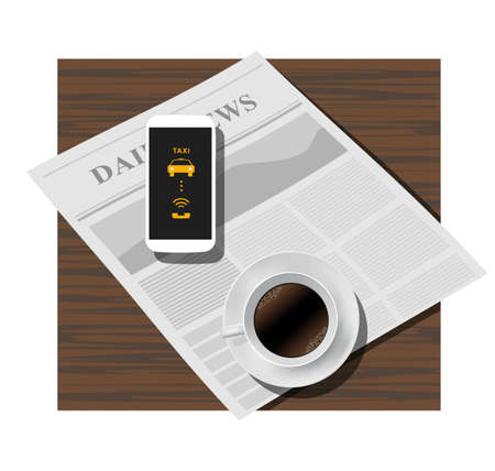Calling Taxi on mobile phone screenのイラスト素材