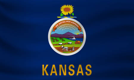 Waving flag of Kansas. Vector illustrationのイラスト素材