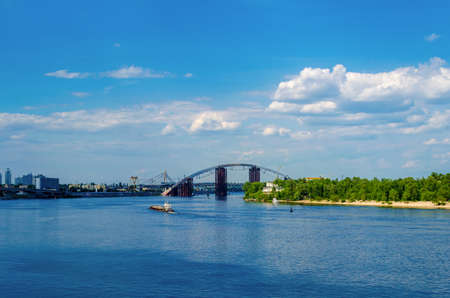 KYIV, UKRAINE - MAY 23, 2017 View of the Dnieper embankment, River station, grand hotel Fairmont in Kievのeditorial素材