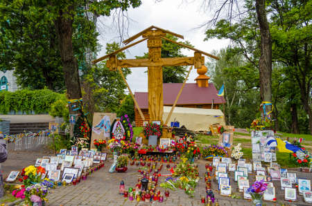 KYIV, UKRAINE - JUNE 16, 2014 Day of Honour and Dignity. The fourth anniversary of Euromaydan beginning and prolog for Revolution of Dignity; memorial for perished members of Heavenly Hundredのeditorial素材