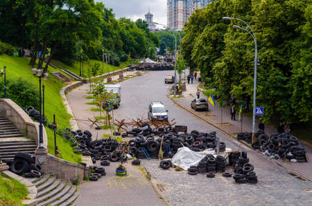 KYIV, UKRAINE - JUNE 16, 2014 The central street of the city after the storming of the barricades during the EuroMaidanのeditorial素材