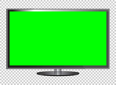 Realistic TV LCD screen mockup. Panel with green screen isolated on transparent background. Vector illustrationのイラスト素材