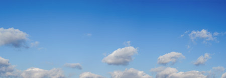 Blue sky background with tiny clouds. Panorama