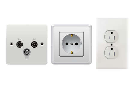 Vector sockets isolated on white background.