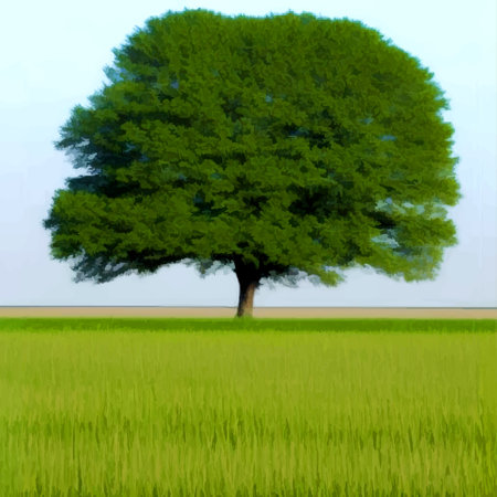 lonely tree in the field. Vector illustration Wildlife background templateのイラスト素材