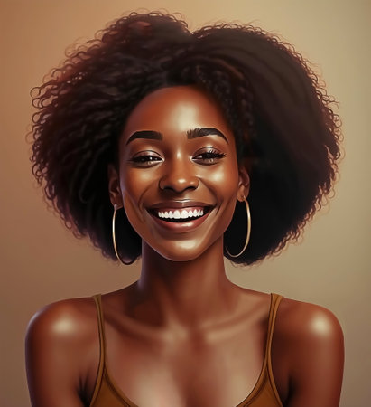 smiling happy dark skinned girl with afro hairstyleの写真素材