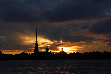 Sunset over the Peter and Paul Fortress in St. Petersburgの写真素材