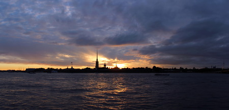 Sunset over the Peter and Paul Fortress in St. Petersburgの写真素材