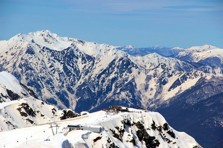 Snowy Mountains in the clouds blue sky Caucasusの写真素材