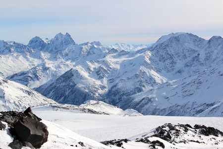 The snowy peaks of the Caucasus Mountains Elbrusの写真素材