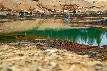 Dirty bottom of a dried-up lake. Ecological problems.の写真素材