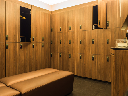 Design of modern wooden lockers and benchの写真素材