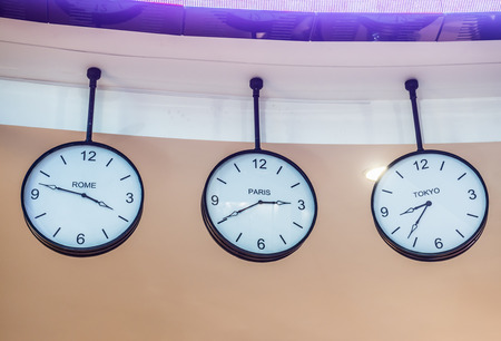 Three different international hanging wall clock, Tokyo, Paris, Rome