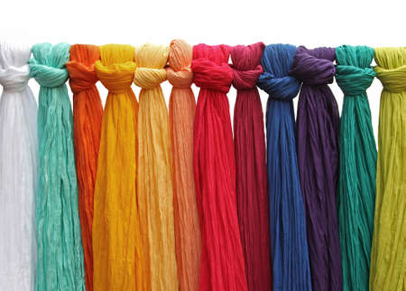 Hanging colorful silk fabricsの写真素材
