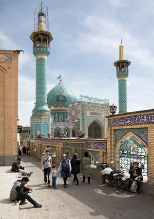 TEHRAN, IRAN - Pilgrims in courtyard of Imamzadeh Saleh mosque in Tajrish and Shemiran district. The mosque is one of the most popular Shia shrines in northern Tehran.のeditorial素材