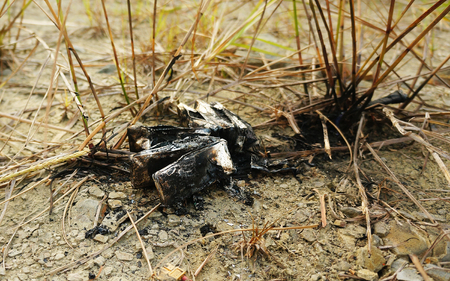 6-cell Lithium polymer (lipo) battery after explosion & fire on flying fieldの写真素材