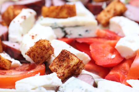 Close-up of small bits of various foods