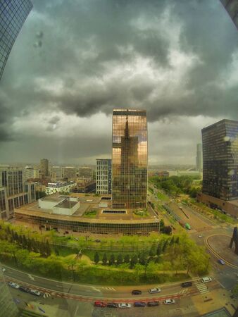 Dramatic Sky over the financial business center of the cityの素材