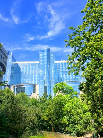 Office buildings in the European Parliament in European district in Brussels, Belgiumの素材
