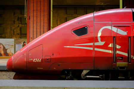 People boarding the Paris bound Thalys high speed train tgv from Antwerp Central train station, Antwerp, Belgium Europeのeditorial素材