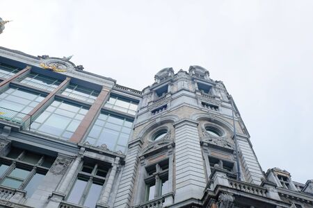 Antwerp, Belgium, May 2019,  Low-angle view of building of the Antwerp Central Station, Belgian....