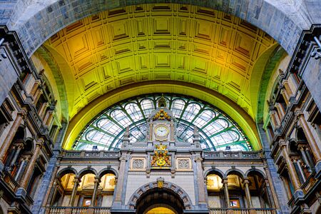 Antwerp, Belgium, May 2019,  Inside the monumental Antwerp Train Station. Antwerp Central is often considered to be one of the most beautiful railway stations in the world.のeditorial素材