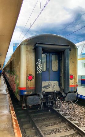 Trains arriving at the platform for passengers Inside the Brussels-North Train Station.のeditorial素材