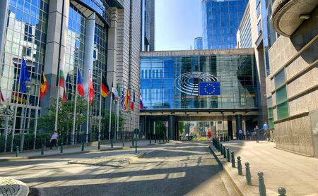 Brussels, Belgium, June, 2019, Modern building of European Parliament and Office buildings in the European district in Belgium, Europeのeditorial素材